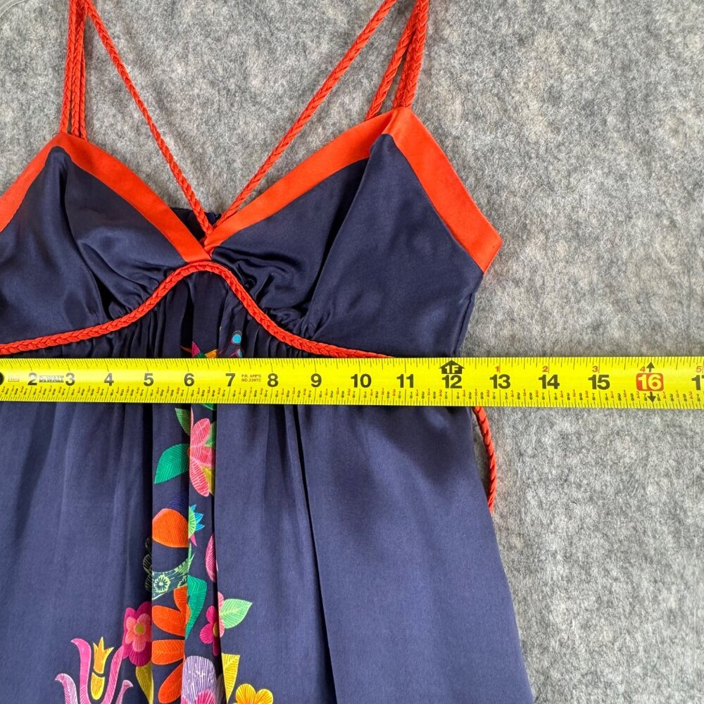Voom By Joy Jan Silk Floral Dress Sz S Strappy Blue Orange Knee Length - Picture 7 of 14